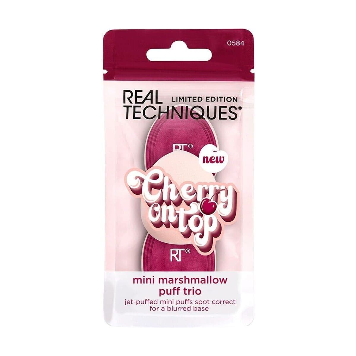 Embalagem de Trio de Mini Esponjas Marshmallow Real Techniques Coleção Cherry on Top