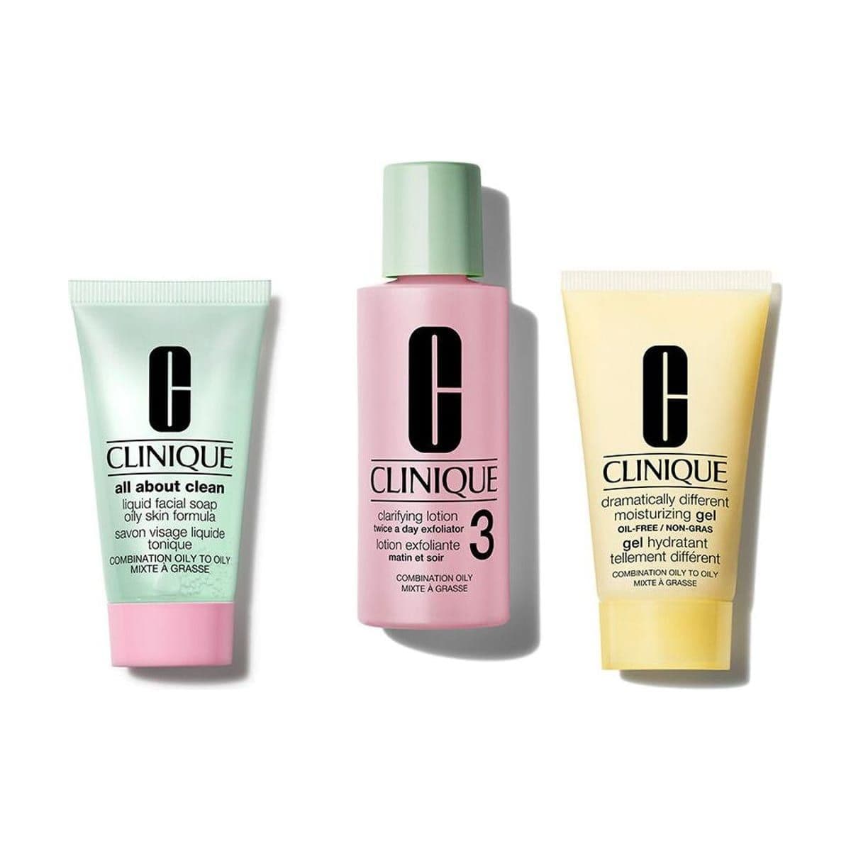 Embalagem de Kit de Skincare Clinique 3 Step Pele Mista a Oleosa
