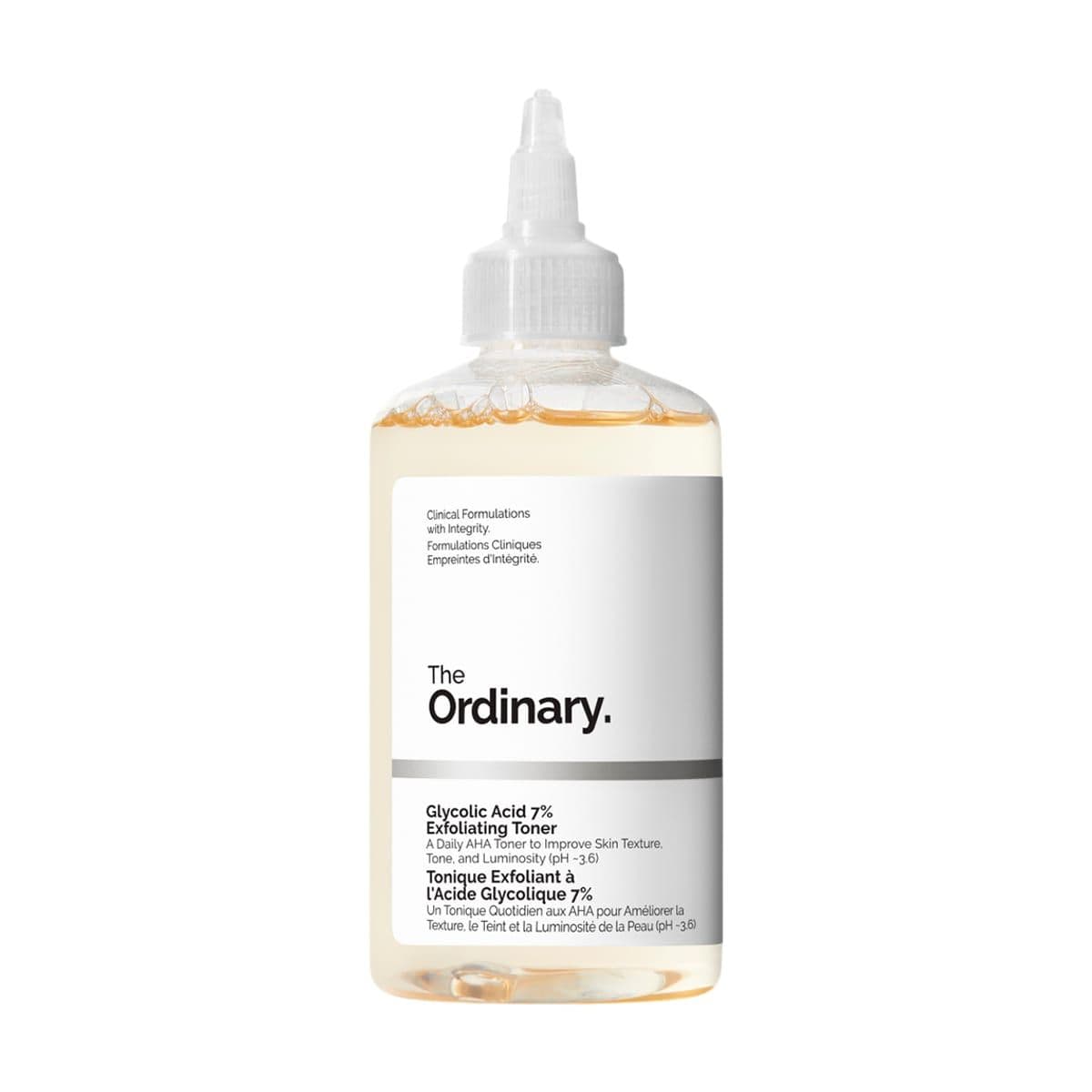 Embalagem de tônico esfoliante iluminador the ordinary glycolic acid 7%