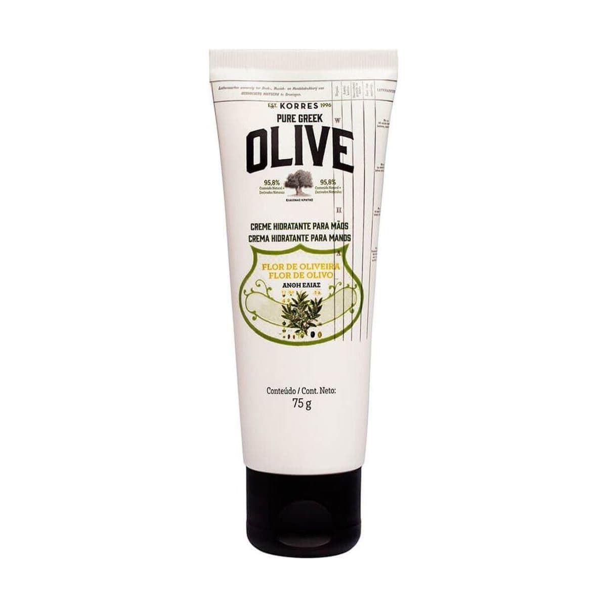 Embalagem de Creme de Mãos Korres Óleo de Oliva e Flor