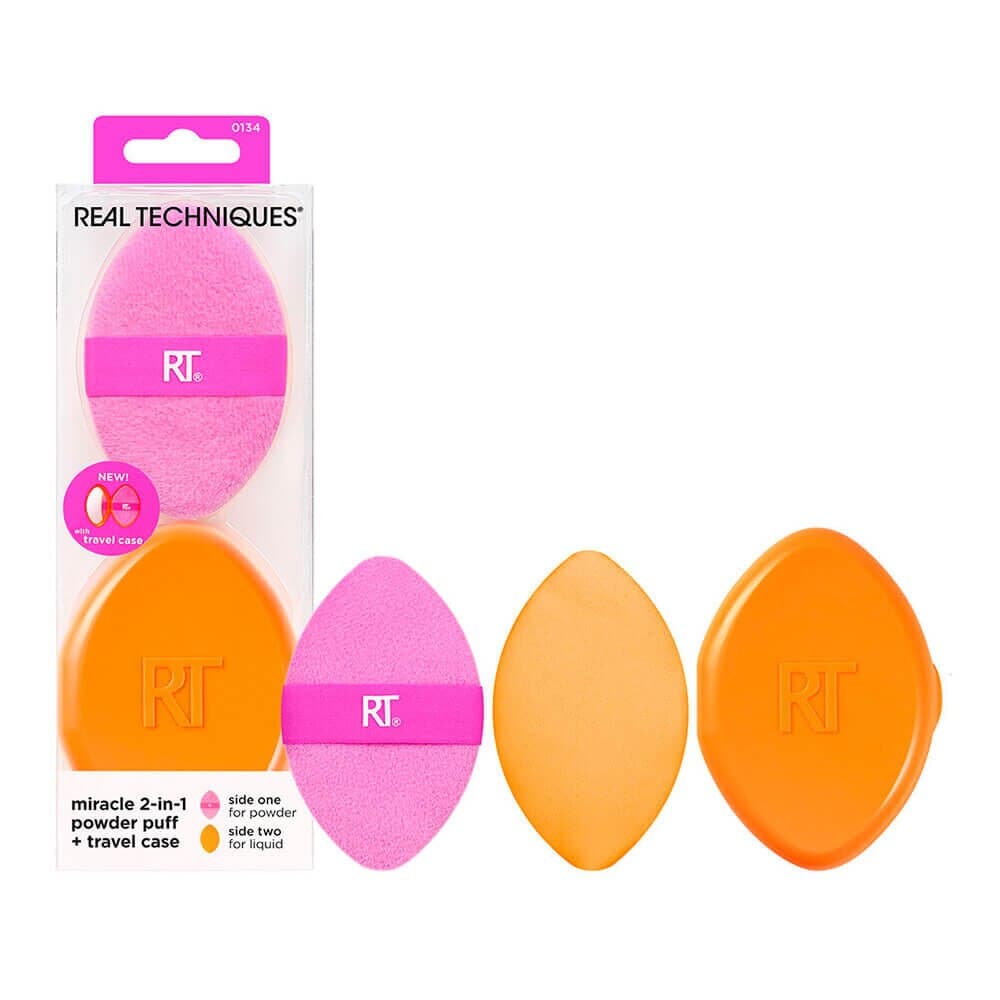 Embalagem de Esponja Puff 2 em 1 com Estojo Real Techniques