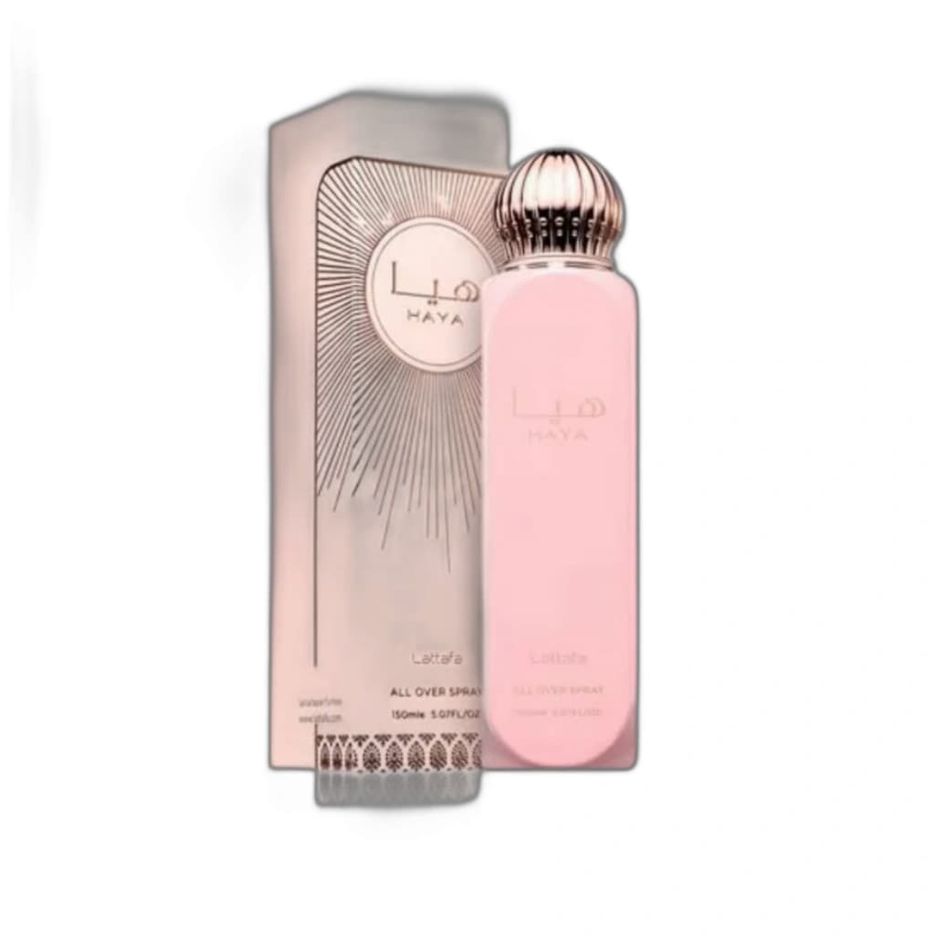 Embalagem de Body Splash Lattafa Haya All Over Spray 150ml