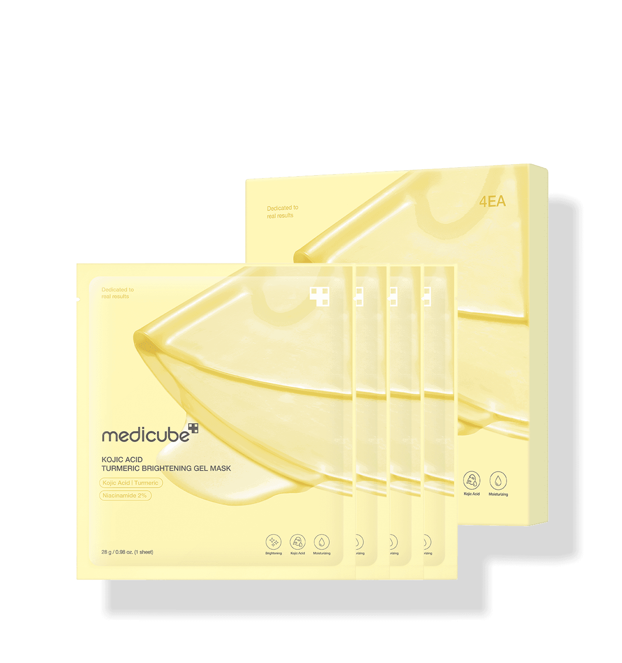 Embalagem de Medicube Kojic Acid Turmeric Brightening Gel Mask 28g x 4 Unidades