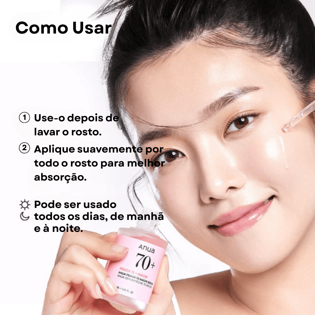 Embalagem de Anua Sérum Peach 70% + Niacinamida 5% para Pele Radiante